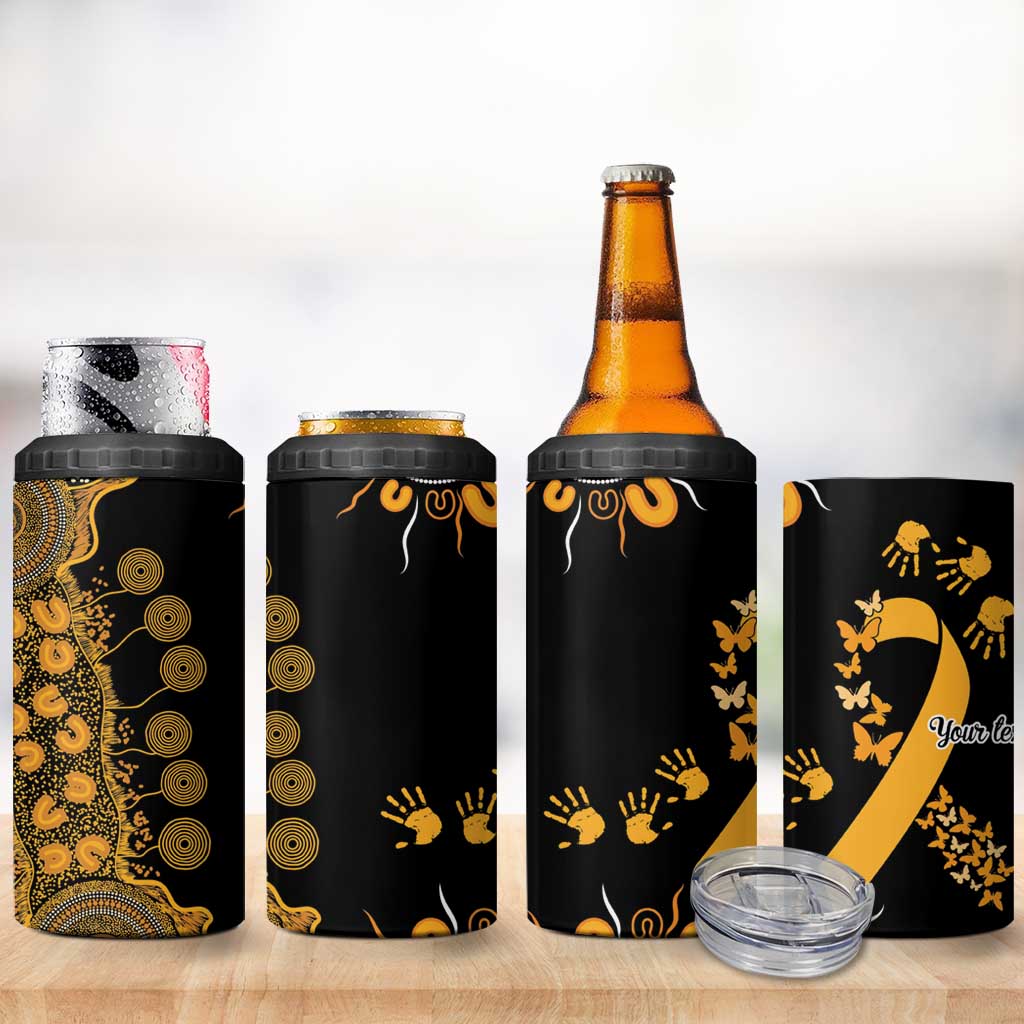 Childhood Cancer Awareness Personalised 4 in 1 Can Cooler Tumbler Aboriginal Ribbon Dot Painting