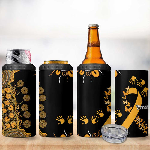 Childhood Cancer Awareness Personalised 4 in 1 Can Cooler Tumbler Aboriginal Ribbon Dot Painting