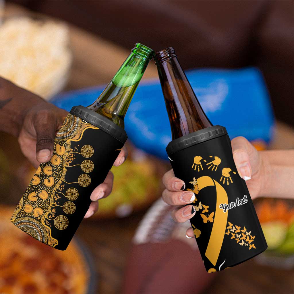 Childhood Cancer Awareness Personalised 4 in 1 Can Cooler Tumbler Aboriginal Ribbon Dot Painting