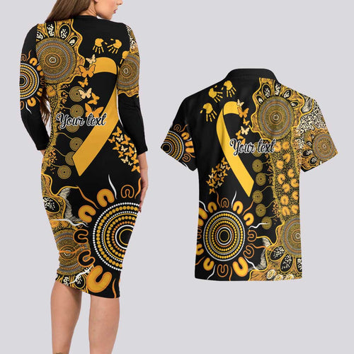 Childhood Cancer Awareness Personalised Couples Matching Long Sleeve Bodycon Dress and Hawaiian Shirt Aboriginal Ribbon Dot Painting
