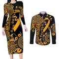 Childhood Cancer Awareness Personalised Couples Matching Long Sleeve Bodycon Dress and Long Sleeve Button Shirt Aboriginal Ribbon Dot Painting