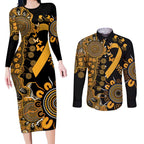 Childhood Cancer Awareness Personalised Couples Matching Long Sleeve Bodycon Dress and Long Sleeve Button Shirt Aboriginal Ribbon Dot Painting