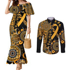 Childhood Cancer Awareness Personalised Couples Matching Mermaid Dress and Long Sleeve Button Shirt Aboriginal Ribbon Dot Painting