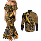 Childhood Cancer Awareness Personalised Couples Matching Mermaid Dress and Long Sleeve Button Shirt Aboriginal Ribbon Dot Painting