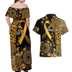 Childhood Cancer Awareness Personalised Couples Matching Off Shoulder Maxi Dress and Hawaiian Shirt Aboriginal Ribbon Dot Painting