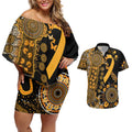 Childhood Cancer Awareness Personalised Couples Matching Off Shoulder Short Dress and Hawaiian Shirt Aboriginal Ribbon Dot Painting