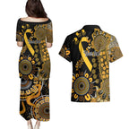 Childhood Cancer Awareness Personalised Couples Matching Puletasi and Hawaiian Shirt Aboriginal Ribbon Dot Painting