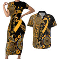 Childhood Cancer Awareness Personalised Couples Matching Short Sleeve Bodycon Dress and Hawaiian Shirt Aboriginal Ribbon Dot Painting