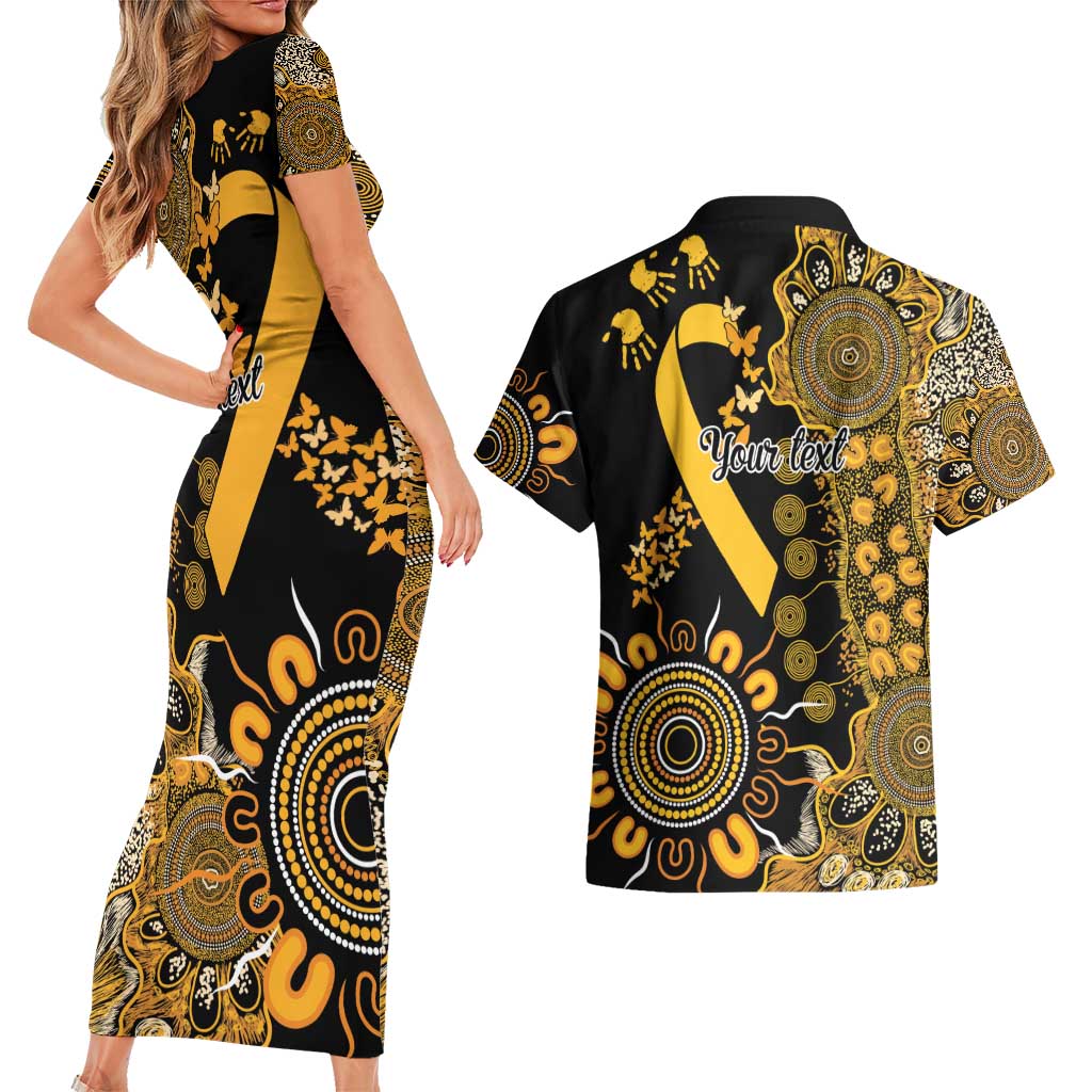Childhood Cancer Awareness Personalised Couples Matching Short Sleeve Bodycon Dress and Hawaiian Shirt Aboriginal Ribbon Dot Painting