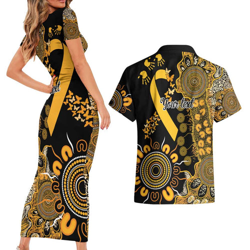 Childhood Cancer Awareness Personalised Couples Matching Short Sleeve Bodycon Dress and Hawaiian Shirt Aboriginal Ribbon Dot Painting