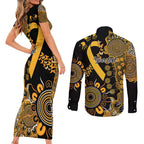 Childhood Cancer Awareness Personalised Couples Matching Short Sleeve Bodycon Dress and Long Sleeve Button Shirt Aboriginal Ribbon Dot Painting