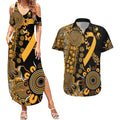Childhood Cancer Awareness Personalised Couples Matching Summer Maxi Dress and Hawaiian Shirt Aboriginal Ribbon Dot Painting