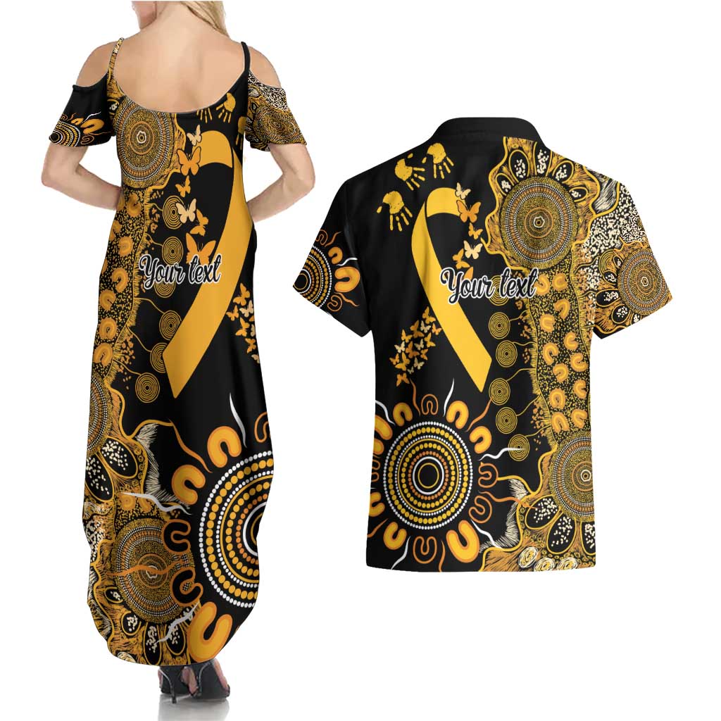 Childhood Cancer Awareness Personalised Couples Matching Summer Maxi Dress and Hawaiian Shirt Aboriginal Ribbon Dot Painting