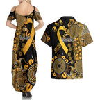 Childhood Cancer Awareness Personalised Couples Matching Summer Maxi Dress and Hawaiian Shirt Aboriginal Ribbon Dot Painting