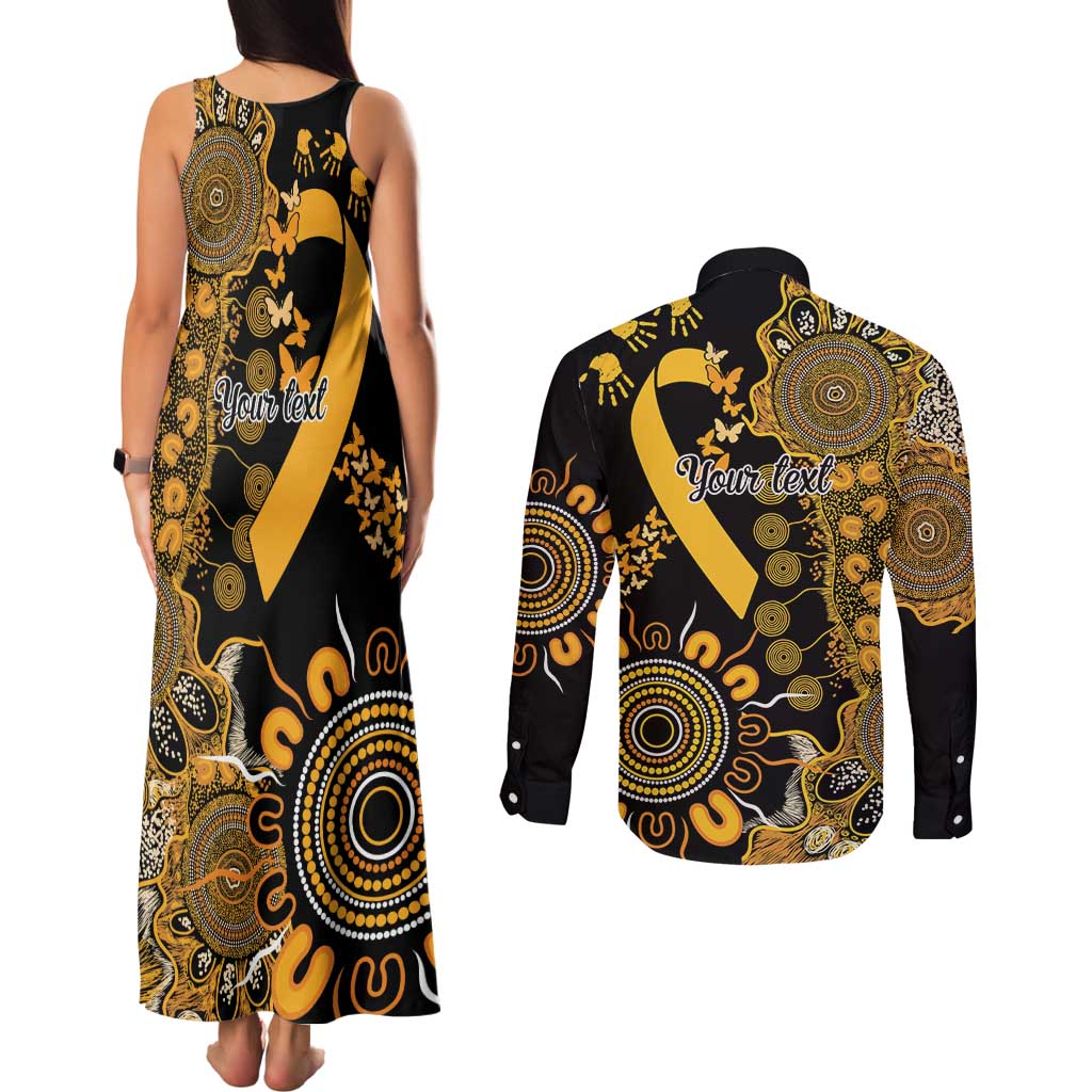 Childhood Cancer Awareness Personalised Couples Matching Tank Maxi Dress and Long Sleeve Button Shirt Aboriginal Ribbon Dot Painting