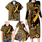 Childhood Cancer Awareness Personalised Family Matching Long Sleeve Bodycon Dress and Hawaiian Shirt Aboriginal Ribbon Dot Painting