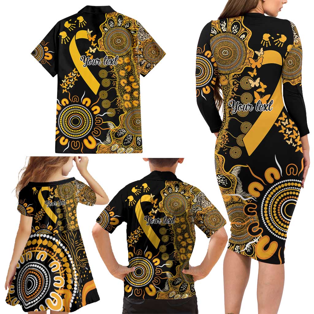 Childhood Cancer Awareness Personalised Family Matching Long Sleeve Bodycon Dress and Hawaiian Shirt Aboriginal Ribbon Dot Painting