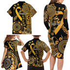 Childhood Cancer Awareness Personalised Family Matching Long Sleeve Bodycon Dress and Hawaiian Shirt Aboriginal Ribbon Dot Painting