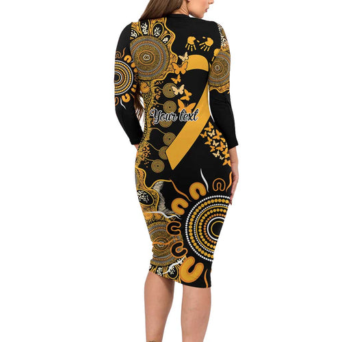 Childhood Cancer Awareness Personalised Family Matching Long Sleeve Bodycon Dress and Hawaiian Shirt Aboriginal Ribbon Dot Painting