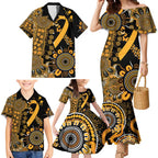 Childhood Cancer Awareness Personalised Family Matching Mermaid Dress and Hawaiian Shirt Aboriginal Ribbon Dot Painting