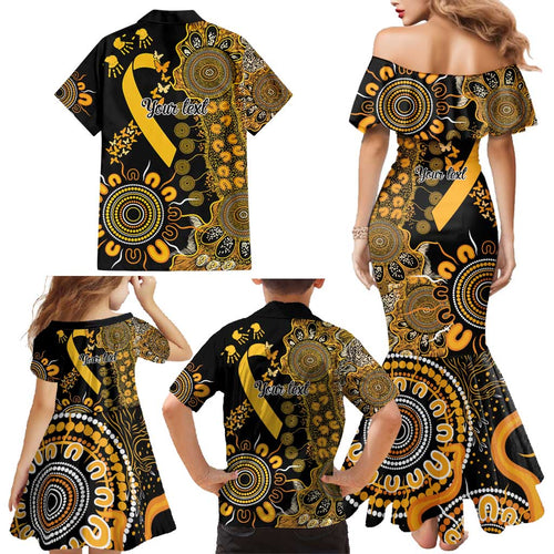 Childhood Cancer Awareness Personalised Family Matching Mermaid Dress and Hawaiian Shirt Aboriginal Ribbon Dot Painting