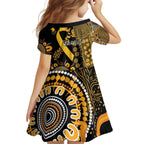 Childhood Cancer Awareness Personalised Family Matching Off The Shoulder Long Sleeve Dress and Hawaiian Shirt Aboriginal Ribbon Dot Painting