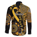 Childhood Cancer Awareness Personalised Family Matching Off The Shoulder Long Sleeve Dress and Hawaiian Shirt Aboriginal Ribbon Dot Painting