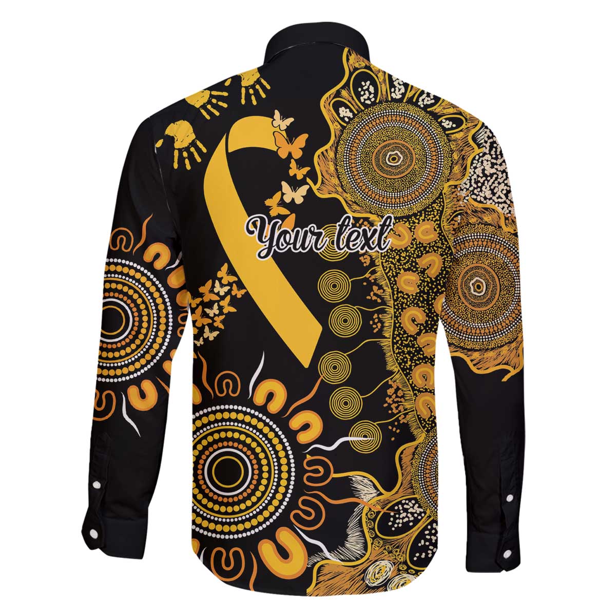 Childhood Cancer Awareness Personalised Family Matching Off The Shoulder Long Sleeve Dress and Hawaiian Shirt Aboriginal Ribbon Dot Painting