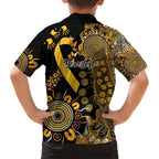 Childhood Cancer Awareness Personalised Family Matching Off Shoulder Maxi Dress and Hawaiian Shirt Aboriginal Ribbon Dot Painting