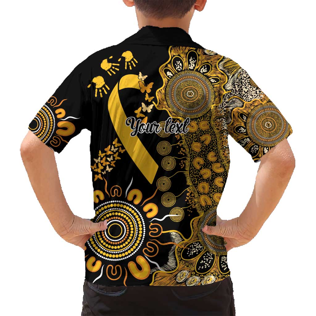 Childhood Cancer Awareness Personalised Family Matching Off Shoulder Maxi Dress and Hawaiian Shirt Aboriginal Ribbon Dot Painting