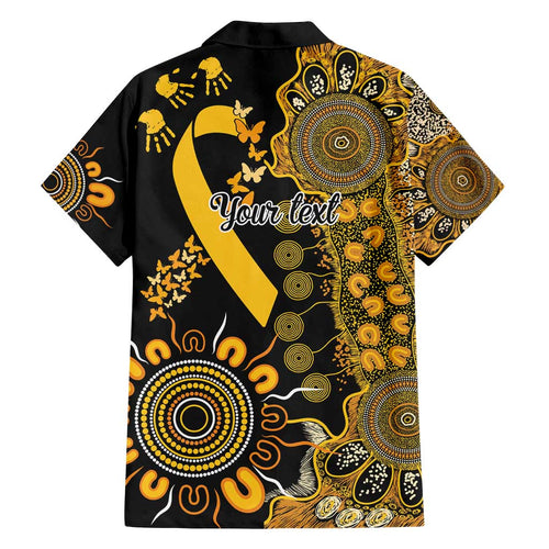 Childhood Cancer Awareness Personalised Family Matching Off Shoulder Maxi Dress and Hawaiian Shirt Aboriginal Ribbon Dot Painting