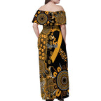 Childhood Cancer Awareness Personalised Family Matching Off Shoulder Maxi Dress and Hawaiian Shirt Aboriginal Ribbon Dot Painting