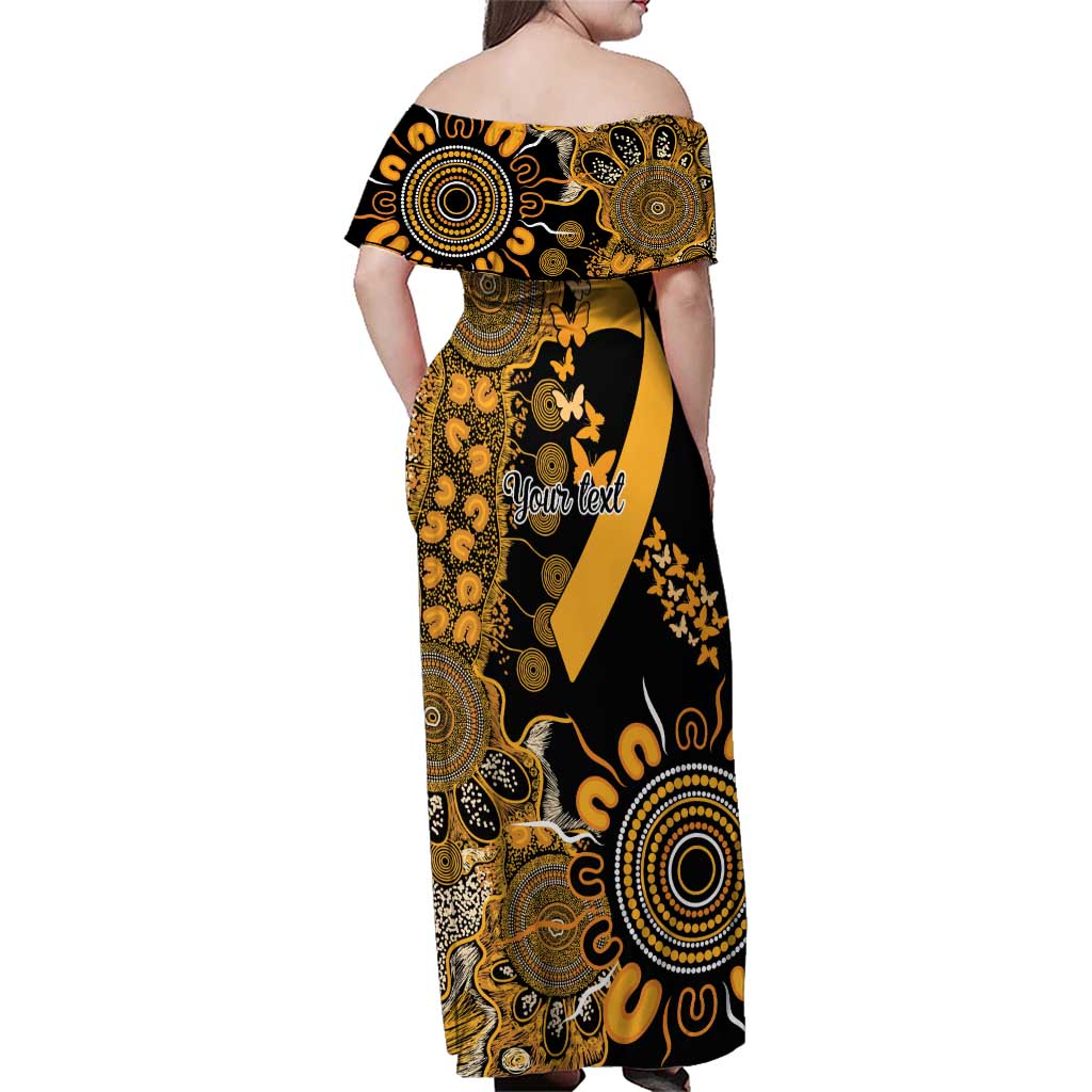 Childhood Cancer Awareness Personalised Family Matching Off Shoulder Maxi Dress and Hawaiian Shirt Aboriginal Ribbon Dot Painting