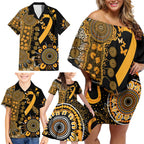 Childhood Cancer Awareness Personalised Family Matching Off Shoulder Short Dress and Hawaiian Shirt Aboriginal Ribbon Dot Painting