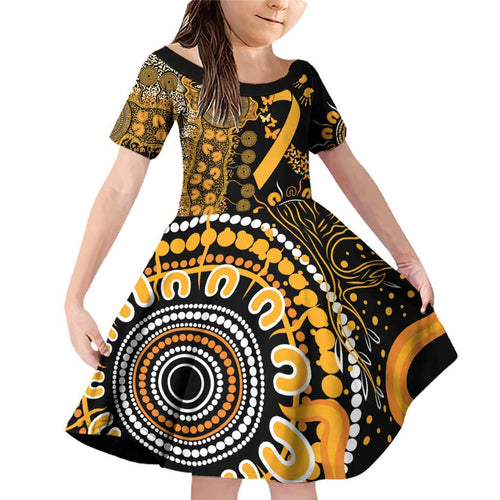 Childhood Cancer Awareness Personalised Family Matching Off Shoulder Short Dress and Hawaiian Shirt Aboriginal Ribbon Dot Painting