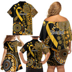 Childhood Cancer Awareness Personalised Family Matching Off Shoulder Short Dress and Hawaiian Shirt Aboriginal Ribbon Dot Painting