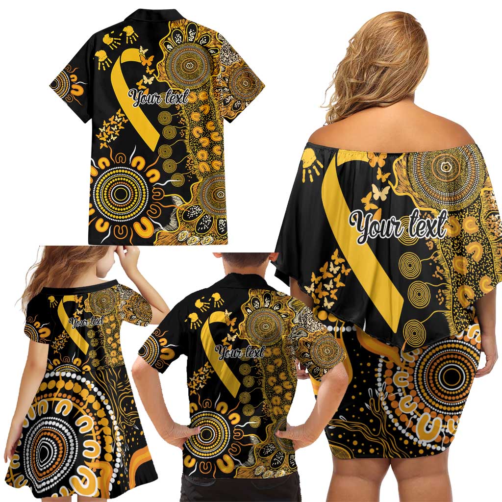 Childhood Cancer Awareness Personalised Family Matching Off Shoulder Short Dress and Hawaiian Shirt Aboriginal Ribbon Dot Painting