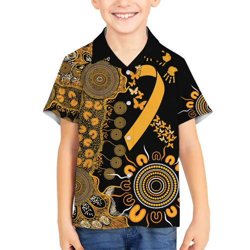 Childhood Cancer Awareness Personalised Family Matching Off Shoulder Short Dress and Hawaiian Shirt Aboriginal Ribbon Dot Painting