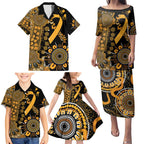 Childhood Cancer Awareness Personalised Family Matching Puletasi and Hawaiian Shirt Aboriginal Ribbon Dot Painting