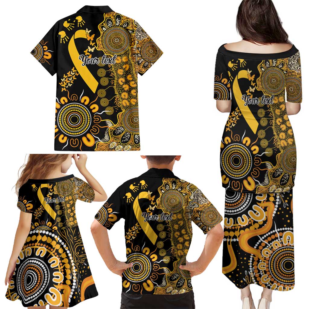 Childhood Cancer Awareness Personalised Family Matching Puletasi and Hawaiian Shirt Aboriginal Ribbon Dot Painting