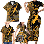 Childhood Cancer Awareness Personalised Family Matching Short Sleeve Bodycon Dress and Hawaiian Shirt Aboriginal Ribbon Dot Painting