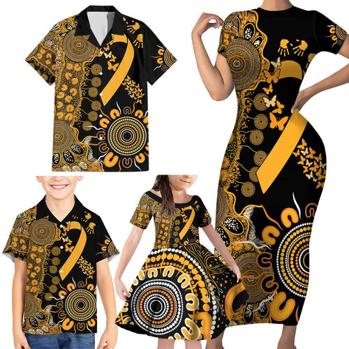 Childhood Cancer Awareness Personalised Family Matching Short Sleeve Bodycon Dress and Hawaiian Shirt Aboriginal Ribbon Dot Painting