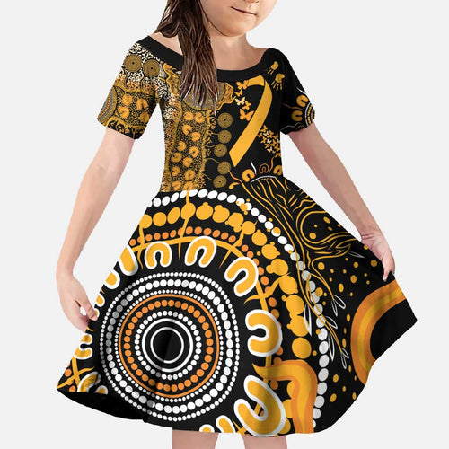 Childhood Cancer Awareness Personalised Family Matching Short Sleeve Bodycon Dress and Hawaiian Shirt Aboriginal Ribbon Dot Painting