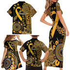 Childhood Cancer Awareness Personalised Family Matching Short Sleeve Bodycon Dress and Hawaiian Shirt Aboriginal Ribbon Dot Painting