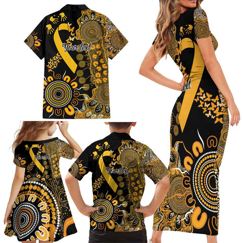 Childhood Cancer Awareness Personalised Family Matching Short Sleeve Bodycon Dress and Hawaiian Shirt Aboriginal Ribbon Dot Painting