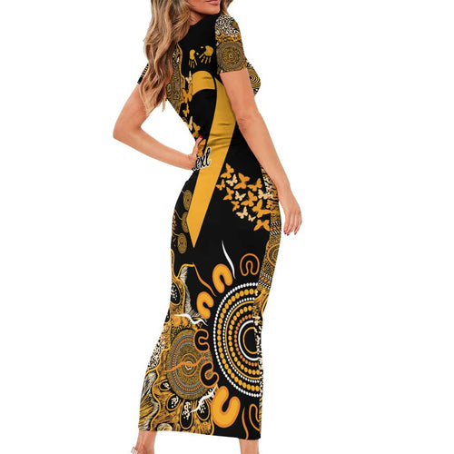 Childhood Cancer Awareness Personalised Family Matching Short Sleeve Bodycon Dress and Hawaiian Shirt Aboriginal Ribbon Dot Painting