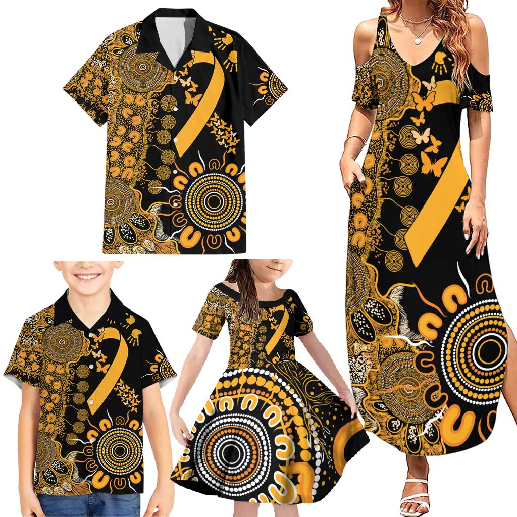 Childhood Cancer Awareness Personalised Family Matching Summer Maxi Dress and Hawaiian Shirt Aboriginal Ribbon Dot Painting