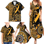 Childhood Cancer Awareness Personalised Family Matching Summer Maxi Dress and Hawaiian Shirt Aboriginal Ribbon Dot Painting