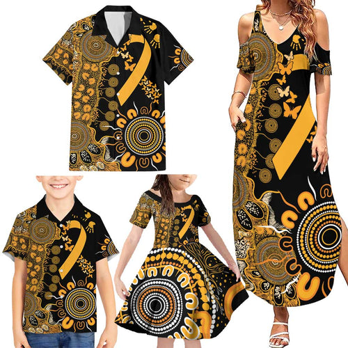 Childhood Cancer Awareness Personalised Family Matching Summer Maxi Dress and Hawaiian Shirt Aboriginal Ribbon Dot Painting