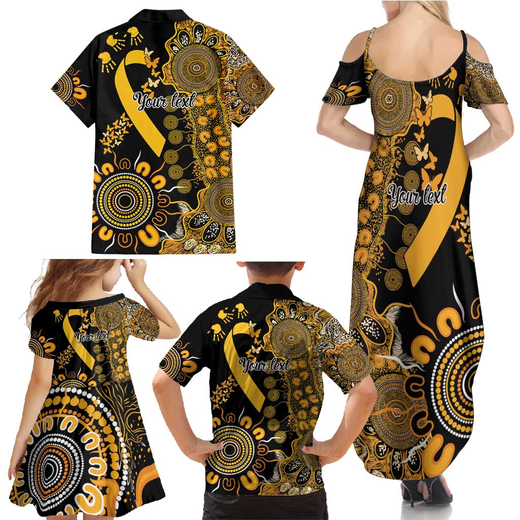 Childhood Cancer Awareness Personalised Family Matching Summer Maxi Dress and Hawaiian Shirt Aboriginal Ribbon Dot Painting